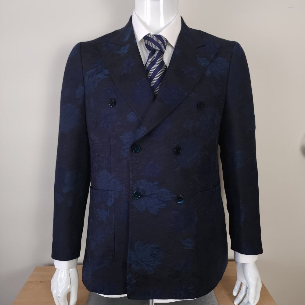 ISAIA Men's Navy Floral Double Breasted Blazer 42R